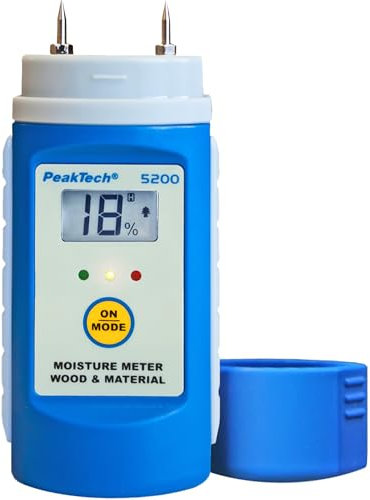 PeakTech 5200 Holzfeuchtemessgerät Brennholz [3 Jahre Garantie] Holz Feuchtigkeitsmesser für Holzbriketts - Feuchtigkeitsmessgerät Holz für Baumaterial und Kaminholz, +Thermometer für Raumtemperatur