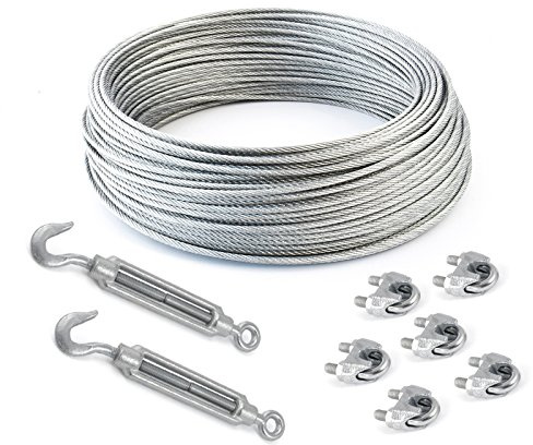 5m DRAHTSEIL SET 5mm 6x19+FC + 6x SEILKLEMMEN 5mm DIN 741 + 2x SPANNSCHLOSS M5 HAKEN - ÖSE Stahl verzinkt Stahlseil Forstseil Windenseil Drahtseilklemme Klemme Anschlagseil Seilspanner Spanner