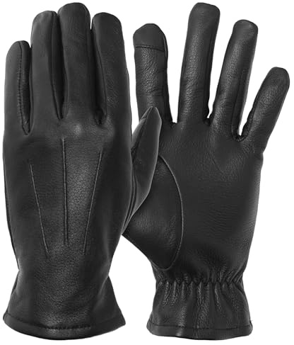 Pratt and Hart Gondola Herren Touchscreen Isolierte Lederhandschuhe, Schwarz, XXX-Large
