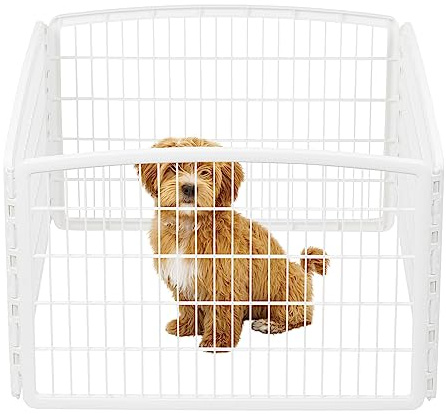 IRIS USA Dog Playpen, 4-Panel 24 Pet Playpen, Puppy Playpen, Indoor/Outdoor Dog Pen, 35 x 35 x 24, Foldable, Customizable, Dark Gray