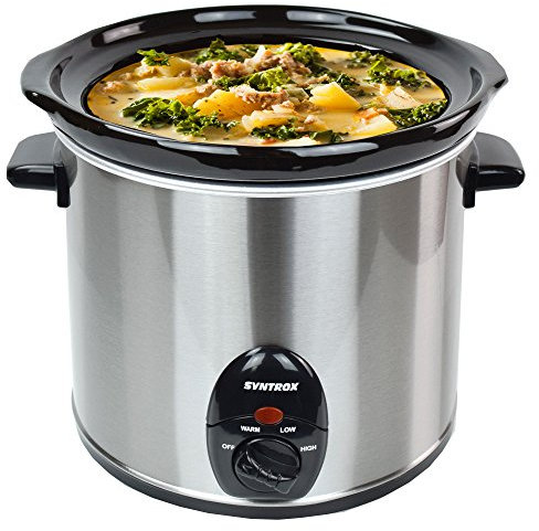 Syntrox Germany 3,0 litri in acciaio inox Slow Cooker con funzione di mantenimento del calore, vetro di sicurezza e ciotola in ceramica estraibile, cottura lenta