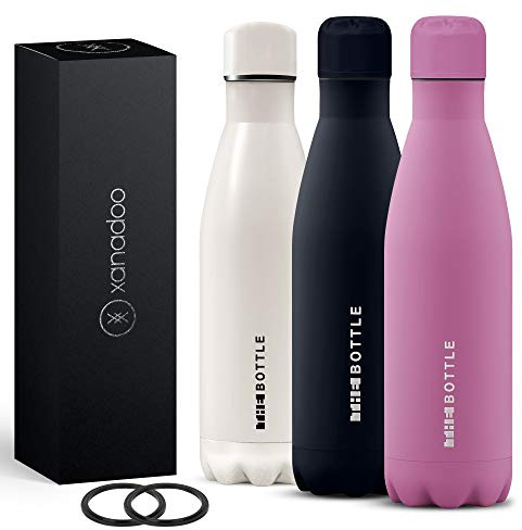 Xanadoo Edelstahl Trinkflasche Kohlensäure geeignet I Eco Thermosflasche ohne Plastik, BPA-frei & auslaufsicher I Isolierte Wasserflasche für Heisse & kalte Getränke (Mattschwarz, 500ml)