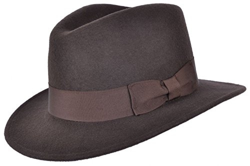 Fedora-Hut für Herren oder Damen, 100 % Wolle mit Ripsband, Trilby-Panama-Hüte, braun, 55