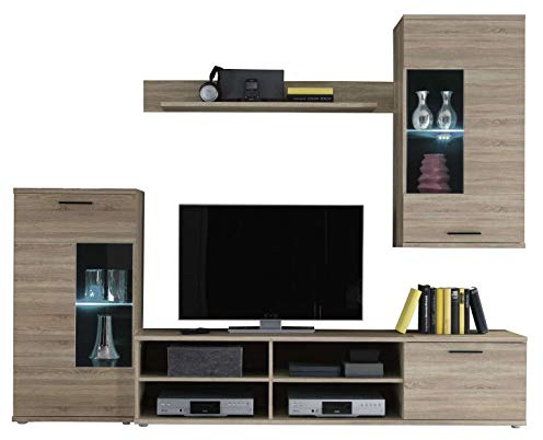 AVANTI TRENDSTORE - Kalli - Parete da soggiorno con illuminazione LED compresa, disponibile in 2 diverse colorazioni. Dimensioni: LAP 230x180x40 cm (Marrone)