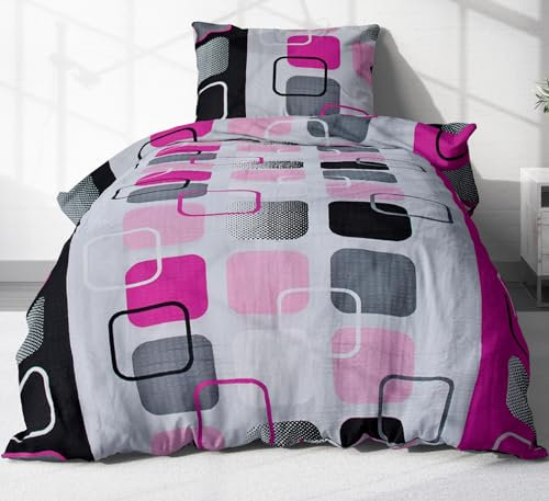 Heubergshop 2-teilige Seersucker Bettwäsche 135x200cm und 80x80cm - Design Kariert Modern - Bettgarnitur aus 100% Baumwolle, bügelfrei (396-1-S)