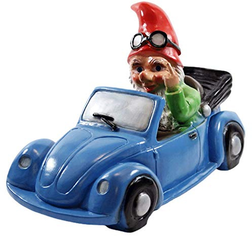 RAKSO Deko Figur Zwerg H 23 cm Gartenzwerg im Auto mit Stinkefinger Gartenfigur aus Kunststoff