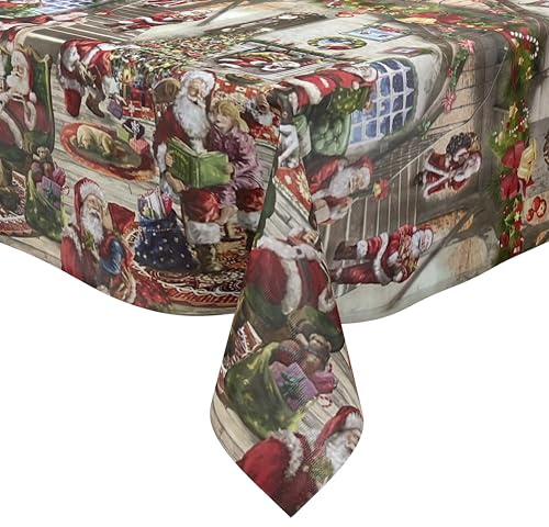 KEVKUS Wachstuch Tischdecke Meterware 25D Weihnachten Bordürenmuster wählbar in eckig rund oval (Rand: Schnittkante (ohne Einfassung), 100 x 140 cm eckig)