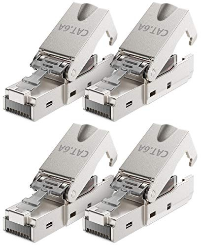 deleyCON CAT 6a Netzwerkstecker RJ45 LSA, geschirmt, 10 Gbit/s, 4 Stück | Mit LSA Anschluss für starre Verlegekabel, LAN Kabel, Netzwerkkabel, CAT6a Stecker und Metallgehäuse