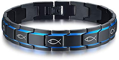 2-Ton Schwarz Blau Edelstahl Religiös Glauben Symbol Gliederarmband Für Herren Jungen Bruder, Mason Link Armband Geschenk Für Herren, Viel Glück Schutz Schmuck, Tool zum Entfernen von Links