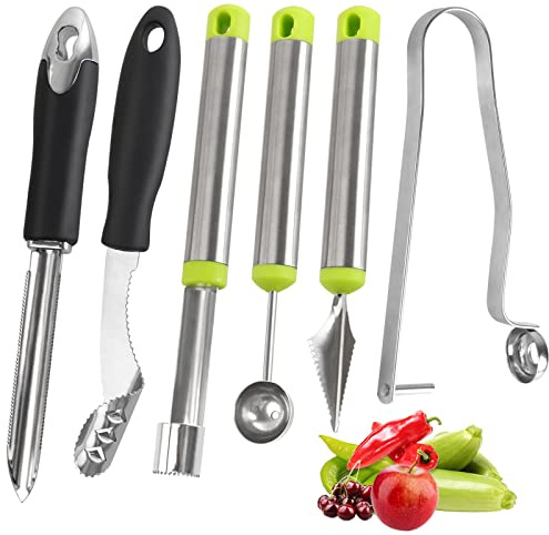 Openfly Vegetable Corer Tool, 6 Pcs Stainless Steel Fruit and Vegetable Corer Tools for Home Kitchen Cherry Pear Jujube Zucchini Chili