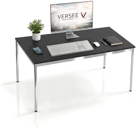 VERSEE Schreibtisch 140 x 80 cm Schwarz, stufenlos manuell höhenverstellbar 75,5–90 cm, bis 200 kg belastbar, SYSTEM8X, Made in Germany