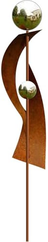 Gartendekoshop24 – Toller Gartendeko Stab Rost, 117 cm, „Hella“, mit 2 Edelstahlkugeln. Gartenstecker aus Edelrost, handgemacht, für draußen. Beetstecker aus Rost, moderner Lieblingsstab.