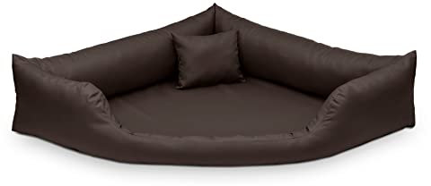 Juelle Hundebett aus Kunstleder Eckbett für mittlere und große Hunde, Kuscheliges Hundekissen, Sofabett Gabi M-XXL (120x120cm, Dunkelbraun)