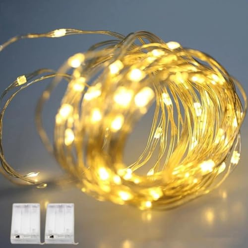 TEOPHA LED Lichterkette Batterie, 2x6m 60 LEDs Silberdraht LED Lichterketten für Party Garten Weihnachten Halloween Hochzeit Schlafzimmer Beleuchtung Deko (Warmweiß)