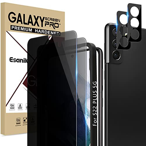 Esanik Sichtschutz für Samsung Galaxy S22 Plus 6,6 (2+2 Stück), 2x PET Sichtschutzfolie (Nicht-Glas) mit 2x Kameraschutz, 7H Härte Anti-Spy Privacy Display Folie