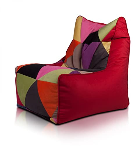 Ecopuf Solid | Pouf a Sacco Patchwork Design | Puff Poltrona Sacco in Microfibra Seduta con Schienale Alto | Pouf Poltrona a Sacco Relax Dim. 75X75 Cm