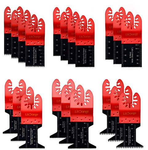 Litorange 20 Pcs Oscillating Saw Blades, Professional Wood/Metal/Plastic Universal Multitool, Quick Release Saw Blades Titanium Oscillating Multitool Blade for Wood, Metal and Hard Material