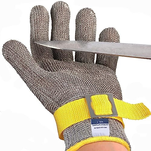 Cut Resistant Gloves, Stainless Steel Wire Metal Gloves Metal Mesh Gloves for Cutting, Kitchen Cooking, Fishing, Grade Level 5 Protection and Elastic Comfort Fit (Size : Small)
