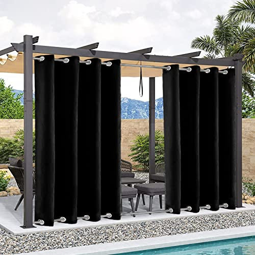 Gartenvorhänge an Metallösen 150x400, UV Schutz Outdoor Vorhang, UV Schutz Wasserabweisend Blickdicht mit Ösen Oben und Unten für Terrasse Garten Pergola - Schwarz