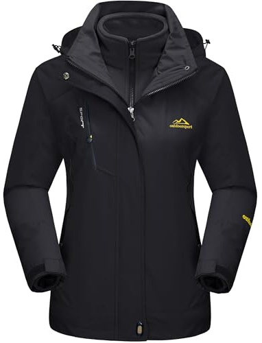 TACVASEN Outdoor Jacket 3 in 1 Women's Fleece Waterproof Ski Snowboard Coat Outdoor, Pure Black, XXL