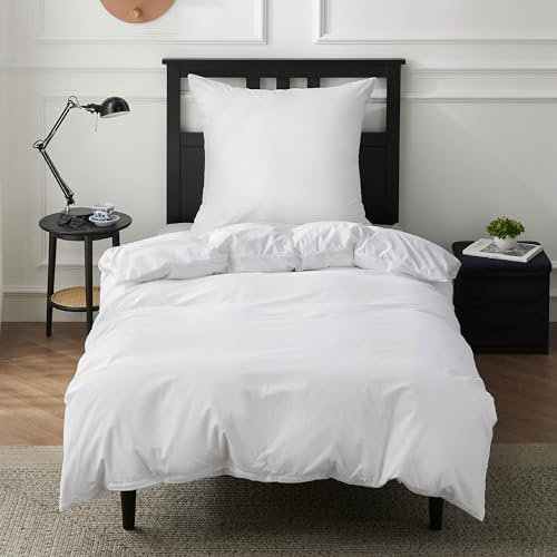 BEDSURE Colchas Ropa de cama de 135 x 200 cm, algodón blanco, juegos de ropa de cama de 135 x 200 cm, funda nórdica de 2 piezas con funda de almohada de 80 x 80 cm, ropa de cama con cremallera