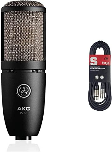 AKG-Microfono a condensatore P220 & Cavo da microfono a mixer Stagg SMC6 da 6 metri XLR (m) -XLR (f), nero