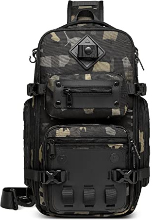 VARLIVOO Mochila Cruzada Hombre Bolso Pecho Mochila de Pecho Bolso de Hombro Gran Sling Bag Bolso Cruzado Bandolera para Trabajo Escuela Viajar Ciclismo Acampar Impermeable Poliéster Camuflaje
