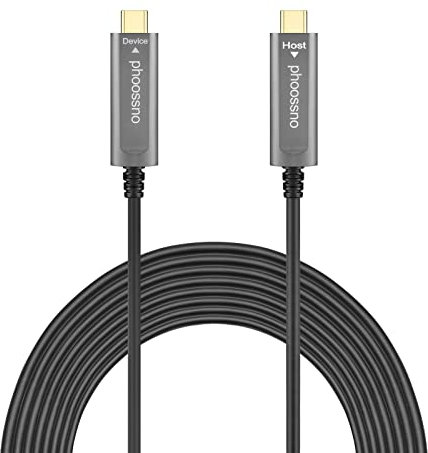 phoossno USB C to C Fiber Optical Cable USB 3.1 Type C Cable 10Gbps 65FT Compatible with Microsoft Azure Logitech Camera Aver &Vaddio & Barco ClickShare Touch Screen Kinect Intel RealSense