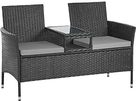 SVITA Chicago Sitzbank Polyrattan Garten-Bank Rattan Gartenmöbel Schwarz