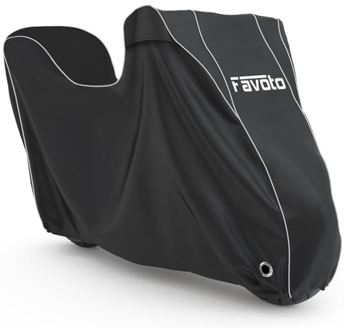 Favoto Telo Coprimoto Impermeabile Esterno Telo Moto Tessuto Oxford 300D e Scooter Elettrici con Bauletto, Strisce Riflettenti e Foro per Serratura 220cm x 105cm x 130cm