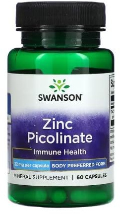 Swanson Zinc Picolinate 22 mg - 60 cápsulas, forma preferida, apoyo para la salud y el sistema inmunológico
