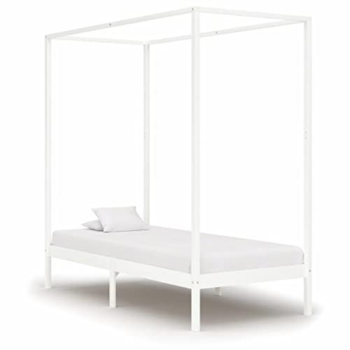 BaraSh Himmelbett-Gestell Weiß Massivholz Kiefer 100 x 200 cm Himmelstange Klemmen Betthimmel Stange Himmelbett Gestell Moskitonetz Halterung Bett
