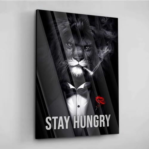 Acrylglas Pop Art Stay Hungry Löwe Motivation Natur Graffiti Wandbilder Glasbilder Wohnzimmer Schlafzimmer Büro Wanddekoration Deko günstig (Acrylglas auf Metall, 40x30 cm)