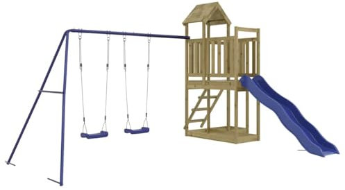 vidaXL Outdoor Playset - Pine Wood Outdoor Playground - Durable and Weather-Resistant with Wave Slide, Ladder, Double Swing Set and Sandpits - Exciting Backyard Transformation for Children's Play