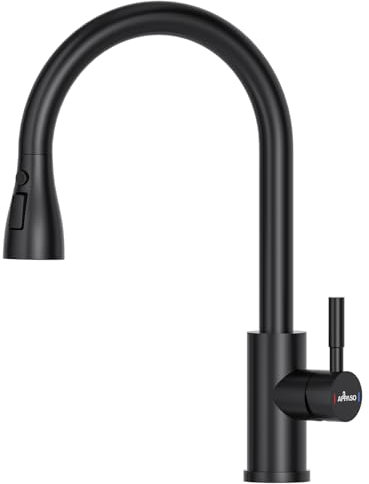 APPASO Kitchen Tap Black, Mixer Tap with Pull Out Spray, Sink Tap with 3 Spray Modes 360° Swivel for Kitchen I Stainless Steel Black-Double Broom
