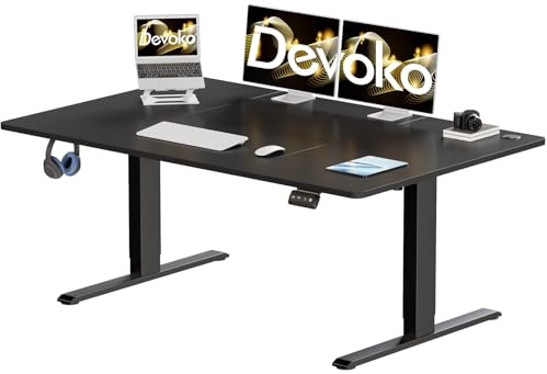 Devoko Scrivania Elettrica 140 x 60 cm, Scrivania Regolabile In Altezza Con Gancio Per Cuffie, 71-119 cm, 2 Opzioni Di Memoria Intelligente, Adatta Per Studio E Ufficio?Noir?