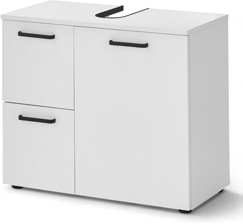 VANICE Waschbeckenunterschrank in Weiß Badezimmer 70 x 60 x 35 cm (B/H/T) | Badunterschrank mit Softclose-Funktion für Tür und Schubkästen, Schrank unter Waschbecken, Weiß, viel Stauraum im Badezimmer