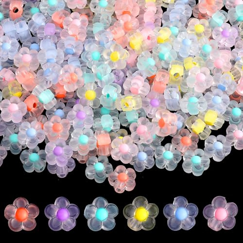 Prasacco 200 Stück Blumen Perlen, 12mm Mattierte Blumenperlen Bonbonfarben Acryl Blumen Perlen mit Löchern für DIY Armbänder, Halsketten, Ohrringe, Schmuckherstellung, Kunsthandwerk (Gemischte Farben)