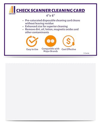 UBICON Cleaning Cards for Standard Check Scanners, 6x4, 25 Pack