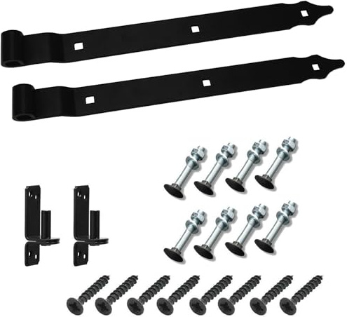 BRESKO Ladenband gekröpft mit Kloben und Schrauben Set 300-800 mm Torband Türband Scharnier Bandscharnier Tor Gartentor Beschlag (Schwarz, 400x35x4 mm)