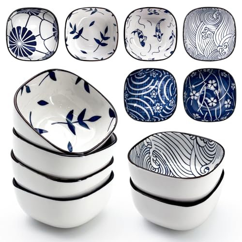 UPZAI Juego de 6 Cuencos Aperitivos: Ø 9,2 cm Cuenco Pequeños de Salsa - 150 ml Mini Bol Ceramica para Salsa Soja Aceitunas Tapas Fruto Secos Postre (Japanese)