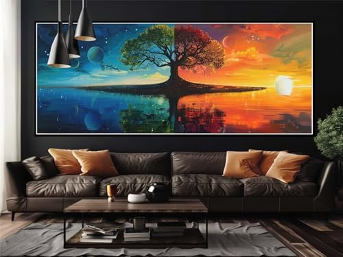 Malen Nach Zahlen Bäume Vier Jahreszeiten Malen Nach Zahlen Erwachsene, DIY Set Ölgemälde Malen Nach Zahlen XXL, Acrylfarben Painting by Numbers, Geschenk Wanddekoration, 50x120cm (Ohne Rahmen)-YH65