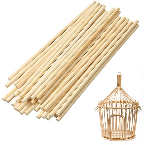 WJWINER 100 Stück Holzstab, Bastelhölzer, Holzstäbchen Rund, Bambusstäbe zum Basteln, Rundstab aus Massiv-Holz Rund, Rundstäbe für DIY Arts Craft Basteln Dekoration(30cm x 6mm)