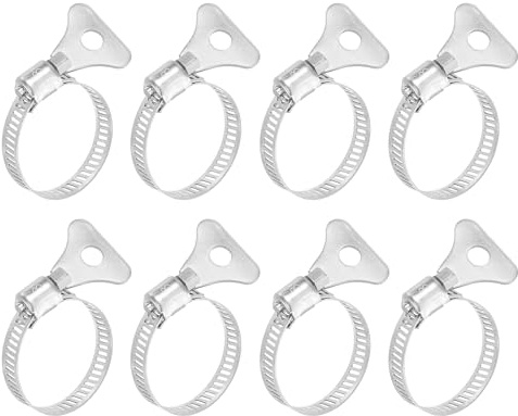 sourcing map 8Pcs Stainless Steel Hose Clamps Worm Gear Hose Clamp, 18-32mm (3/4 to 1-1/4) Adjustable Thumb Screw Key Type Clamps Fuel Line Clamps 8mm Bandwidth for Plumbing, Automotive