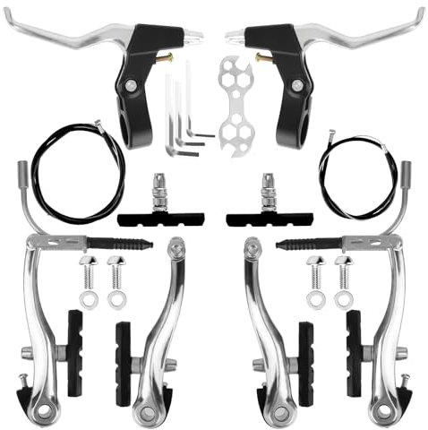 KAHOUI Fahrrad Bremse Set, V Brake Vordere Hintere, Vollaluminium Fahrradbremsen mit Bremszug Bremshebel Bremsbeläge, Bremsen Fahrrad Universal, für Mountainbike Citybike Falträder (Silber)