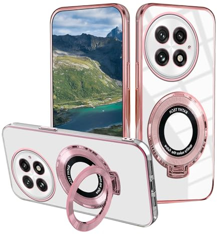 Wousunly Clear Case Compatible with OnePlus 13, Phone Case for OnePlus 13 with Magnetic Ring Holder Stand, Slim Silicone Shockproof Transparent Phone Cover (Rosa)