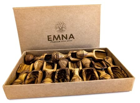 EMNA - 11 mini cuillères en bois d'olivier exclusif, extra petites d'environ 6 cm, coffret cadeau élégant, pelle à épices, cuillère doseuse, idée cadeau pour les gourmets exigeants. Pièce unique