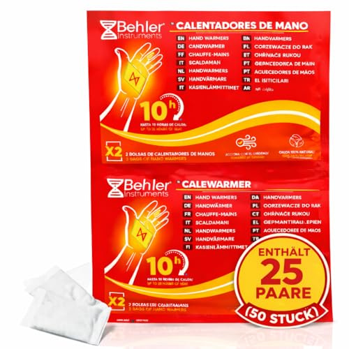 Calentadores de Manos Desechables – 25 Pares | hasta 10h de Calor | Activados por Aire | Ideales para Invierno, Esquí, Senderismo y Deportes al Aire Libre | Pack Ahorro