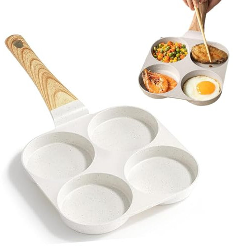 Faderr Egg Pan Non Stick, 4 Hole Egg Omelette Pan, Pancake Pan with Heat-Resistant Handle, Fried Egg Pan for Breakfast, Easy to Clean, Compatible with All Stovetops