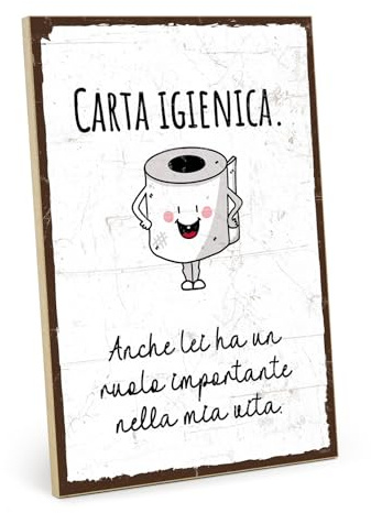 TypeStoff Targa in legno con frase - Carta igienica - in stile vintage con citazione, ideale come regalo e decorazione, a tema toilette, WC, servizi igienici e gabinetto - HS-01285-IT